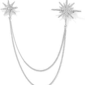 Silver Rhinestone Star Brooch for Women Girls Men Fashion Crystal Snowflake Tass